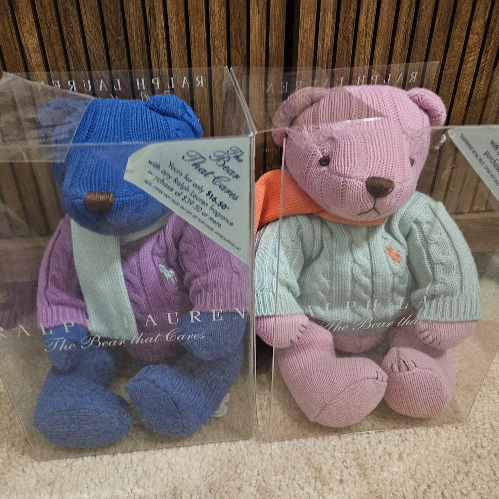 Ralph Lauren Blue and Pink Teddy Bear Set